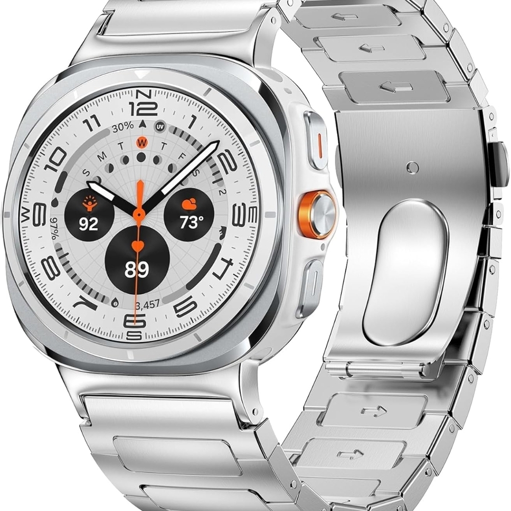 Silver Smartwatch with Fitness Tracking and Minimalist Design